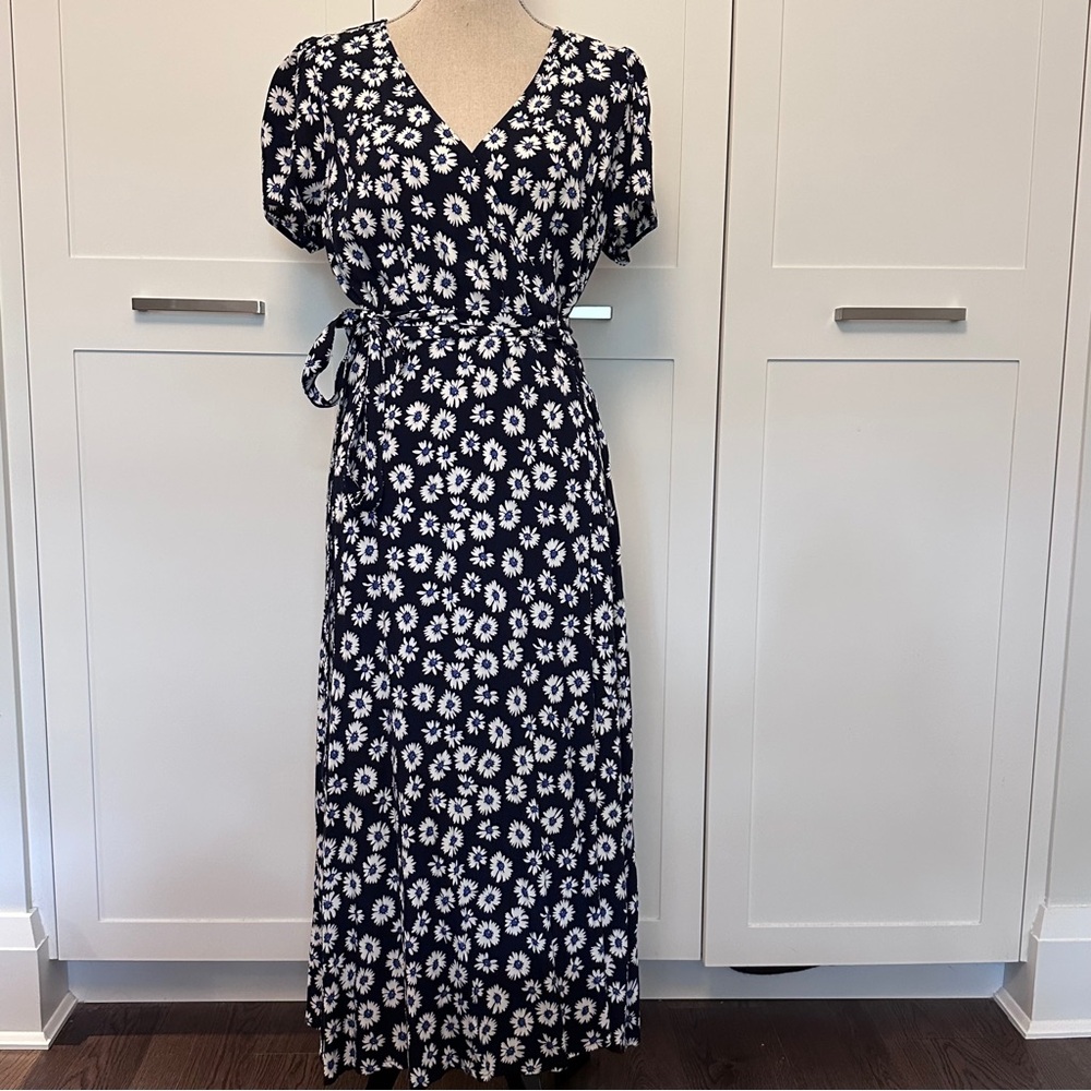 GAP Navy Blue and White Floral Maxi Sundress with Puff Sleeves